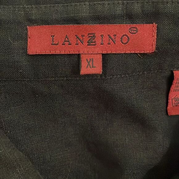 Lanzino Black Linen Short Sleeve Shirt Mens Size Extra Large - Picture 2 of 11